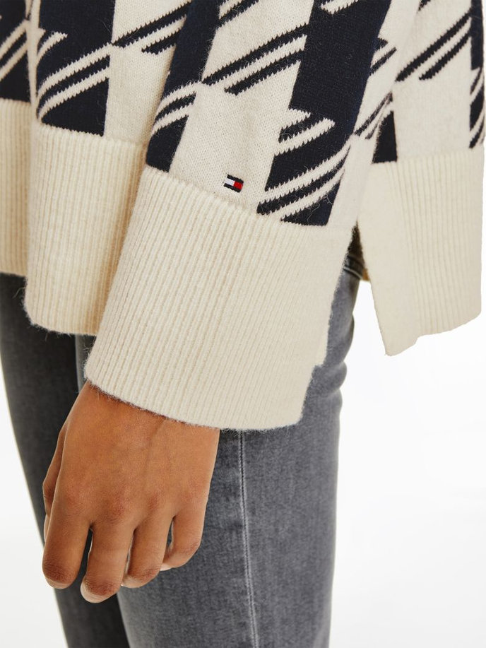 HOUNDSTOOTH RELAXED C-NK SWEATER bílý